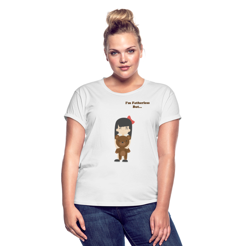  Women's T-Shirt - white- I'm fatherless but...little girl andteddy bear on front man and teenager on back