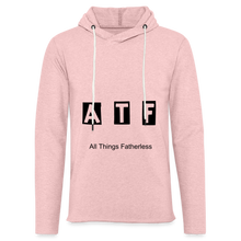 Load image into Gallery viewer, Women&#39;s Hoodie Lightweight Terry  - cream heather pink ATF in the middle of shirt
