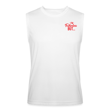 Men's T-Shirt - sleeveless-white red lettering on front